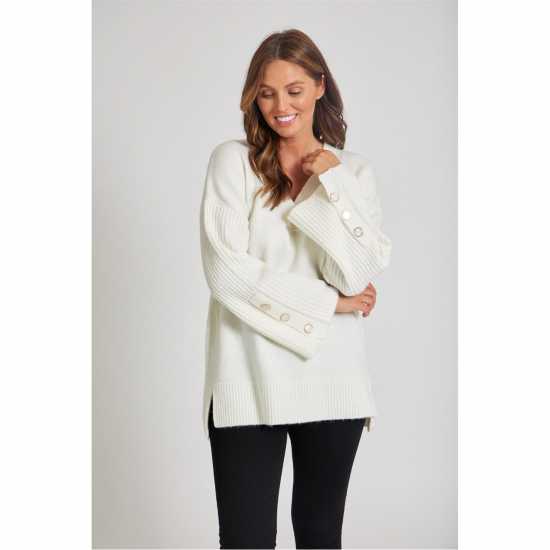 Блуза С Обло Деколте Button Sleeve Crew Neck Jumper Блуза С Обло Деколте Button Sleeve Crew Neck Jumper