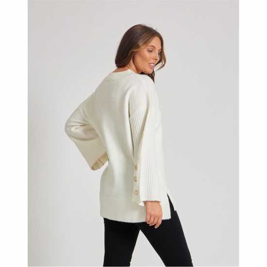 Блуза С Обло Деколте Button Sleeve Crew Neck Jumper Блуза С Обло Деколте Button Sleeve Crew Neck Jumper