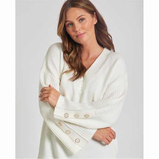 Блуза С Обло Деколте Button Sleeve Crew Neck Jumper Блуза С Обло Деколте Button Sleeve Crew Neck Jumper