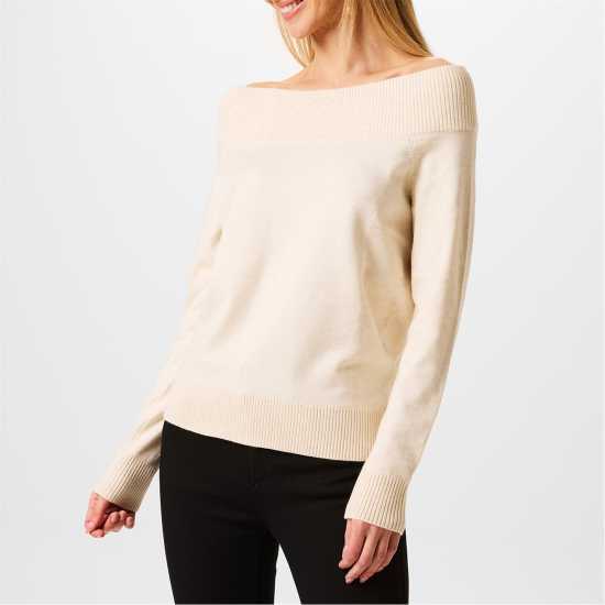 Biba Knitted Bardot Jumper Сива вълна Дамски пуловери и жилетки