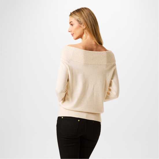 Biba Knitted Bardot Jumper Сива вълна Дамски пуловери и жилетки
