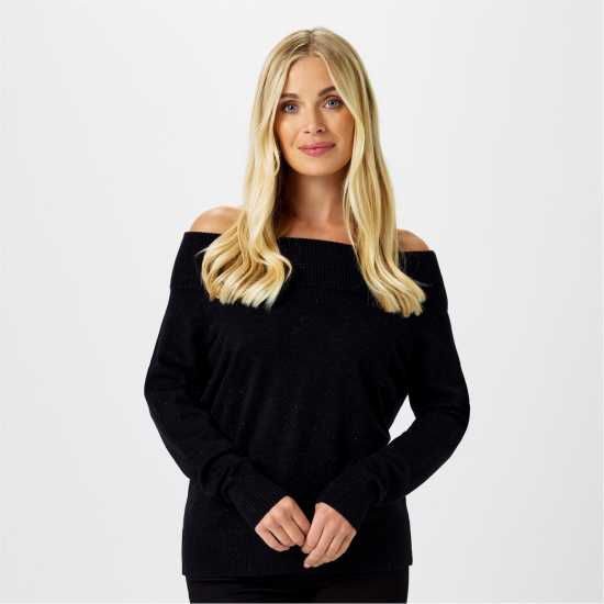 Biba Knitted Bardot Jumper Черно Дамски пуловери и жилетки