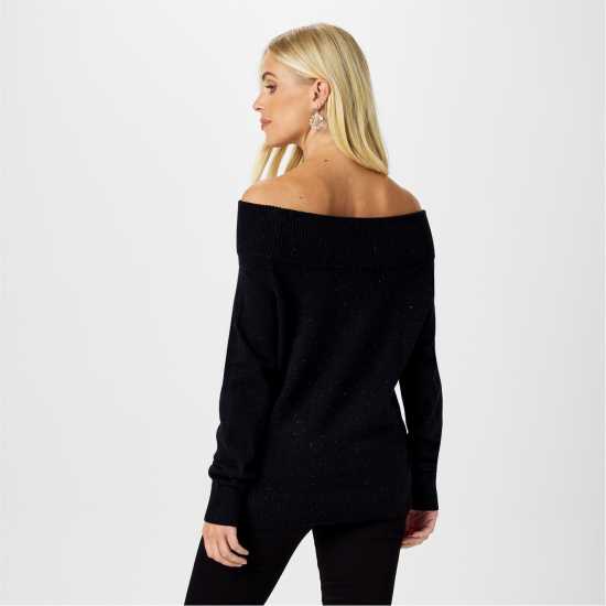 Biba Knitted Bardot Jumper Черно Дамски пуловери и жилетки