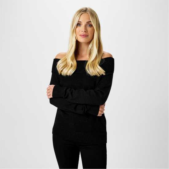 Biba Knitted Bardot Jumper Черно Дамски пуловери и жилетки