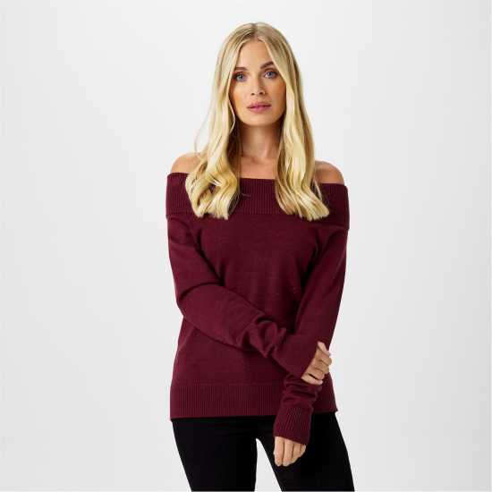 Biba Knitted Bardot Jumper Бордо Дамски пуловери и жилетки