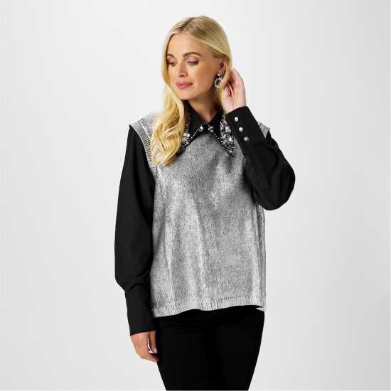 Biba Embellished Collar 2In1 Jumper  Дамски пуловери и жилетки