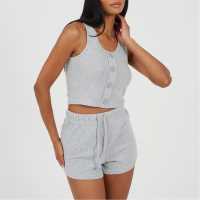 Brave Soul Brave Womens Cropped Vest and Matching Shorts Lounge Set Grey Marl 