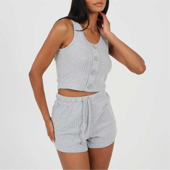 Brave Soul Brave Womens Cropped Vest and Matching Shorts Lounge Set Grey Marl 