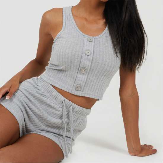 Brave Soul Brave Womens Cropped Vest and Matching Shorts Lounge Set Grey Marl 