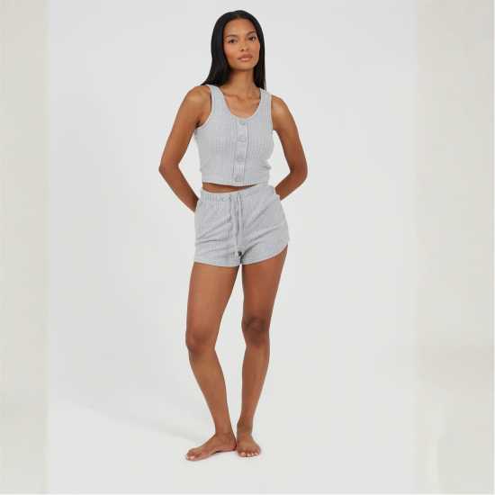 Brave Soul Brave Womens Cropped Vest and Matching Shorts Lounge Set Grey Marl 
