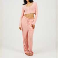 Brave Soul Womens Long Sleeve Cropped Top And Matching Trouser Lounge Set Dusty Pink 