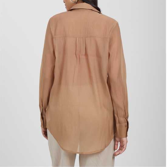 Brave Soul Brave Womens Long Sleeve Plain Shirt With Chest Pocket Beige 