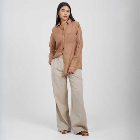 Brave Soul Brave Womens Long Sleeve Plain Shirt With Chest Pocket Beige 
