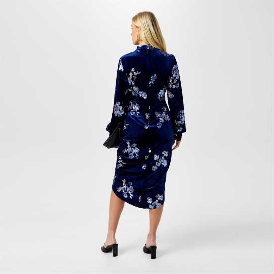 Biba Embellished Velvet Dress Морска синьо Дамски поли и рокли