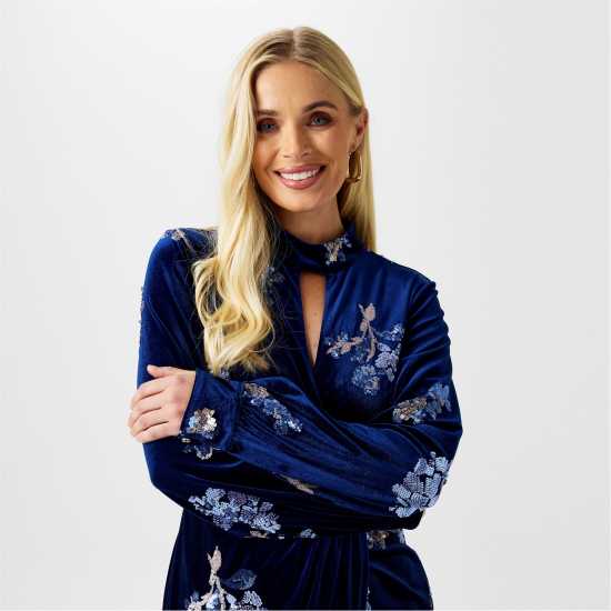 Biba Embellished Velvet Dress Морска синьо Дамски поли и рокли