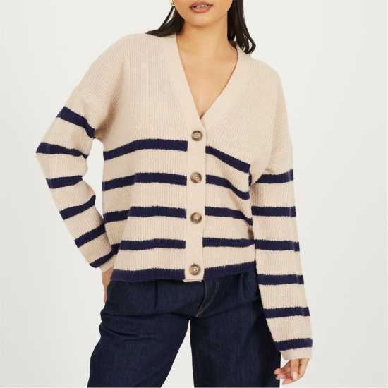 Brave Soul Плетена Жилетка V-Neck Fisherman Knit Striped Cardigan Brave Soul Плетена Жилетка V-Neck Fisherman Knit Striped Cardigan