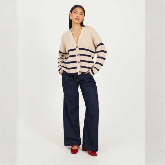 Brave Soul Плетена Жилетка V-Neck Fisherman Knit Striped Cardigan Brave Soul Плетена Жилетка V-Neck Fisherman Knit Striped Cardigan