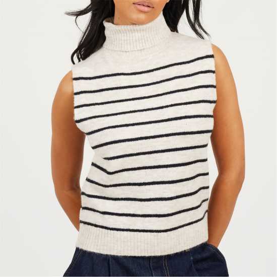 Brave Soul Womens Roll Neck Knitted Tank With Stripe Brave Soul Womens Roll Neck Knitted Tank With Stripe
