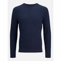 Плетен Мъжки Пуловер Jack And Jones Emil Cable Knit Jumper Mens Navy Blazer