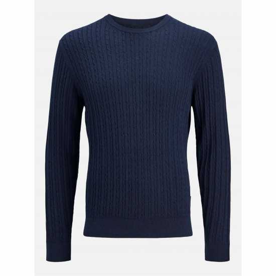 Плетен Мъжки Пуловер Jack And Jones Emil Cable Knit Jumper Mens Navy Blazer 
