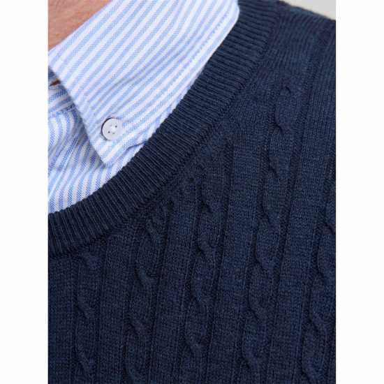 Плетен Мъжки Пуловер Jack And Jones Emil Cable Knit Jumper Mens Navy Blazer 