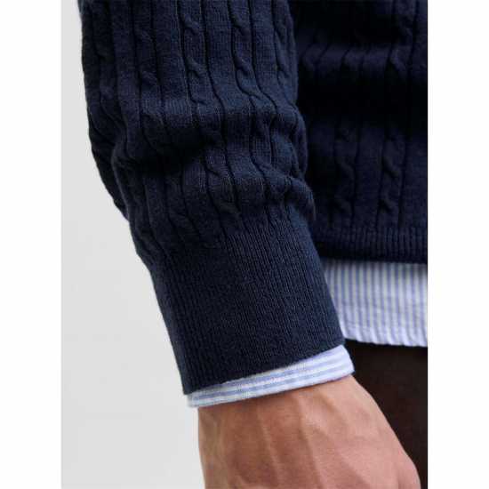 Плетен Мъжки Пуловер Jack And Jones Emil Cable Knit Jumper Mens Navy Blazer 