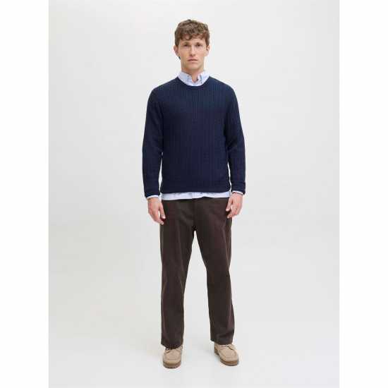 Плетен Мъжки Пуловер Jack And Jones Emil Cable Knit Jumper Mens Navy Blazer 