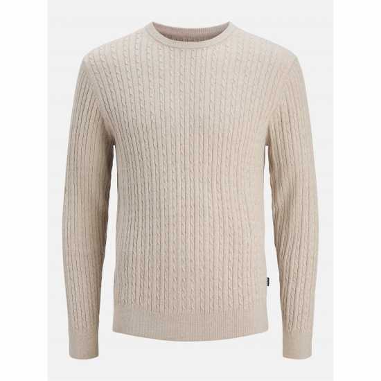 Jack and Jones Emil Cable Knit Jumper Mens Oatmeal Плетен Мъжки Пуловер Jack And Jones Emil Cable Knit Jumper Mens Oatmeal