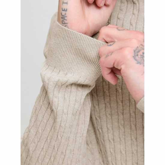 Jack and Jones Emil Cable Knit Jumper Mens Oatmeal Плетен Мъжки Пуловер Jack And Jones Emil Cable Knit Jumper Mens Oatmeal