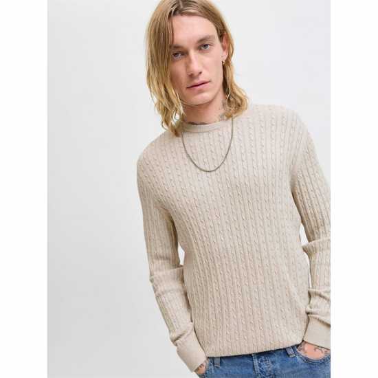 Jack and Jones Emil Cable Knit Jumper Mens Oatmeal Плетен Мъжки Пуловер Jack And Jones Emil Cable Knit Jumper Mens Oatmeal