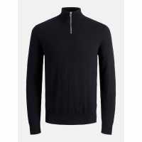 Плетен Мъжки Пуловер Jack And Jones Half Zip Knit Jumper Mens Black 