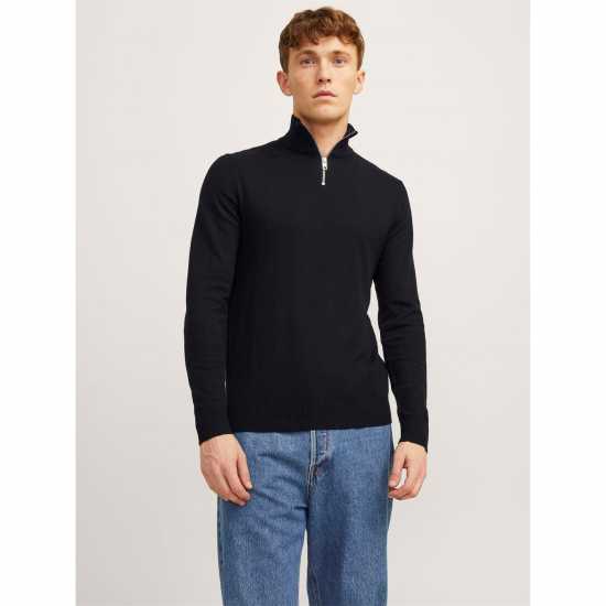 Jack And Jones Half Zip Knitted Top Mens Black Jack And Jones Half Zip Knitted Top Mens Black