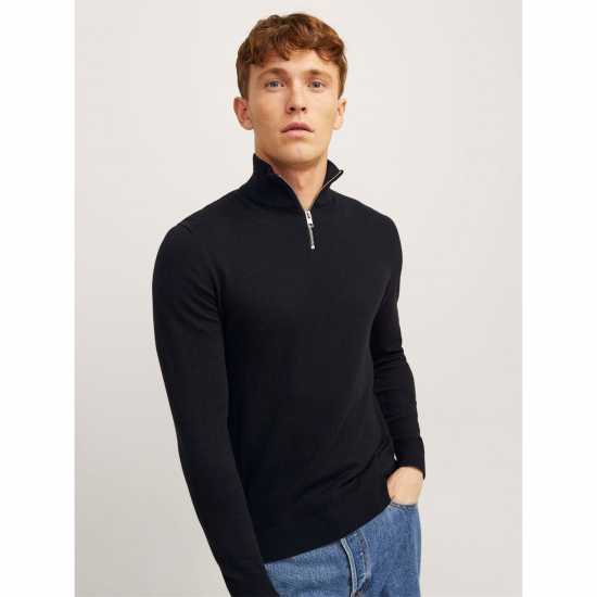 Jack And Jones Half Zip Knitted Top Mens Black Jack And Jones Half Zip Knitted Top Mens Black
