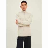 Плетен Мъжки Пуловер Jack And Jones Half Zip Knit Jumper Mens Oatmeal 