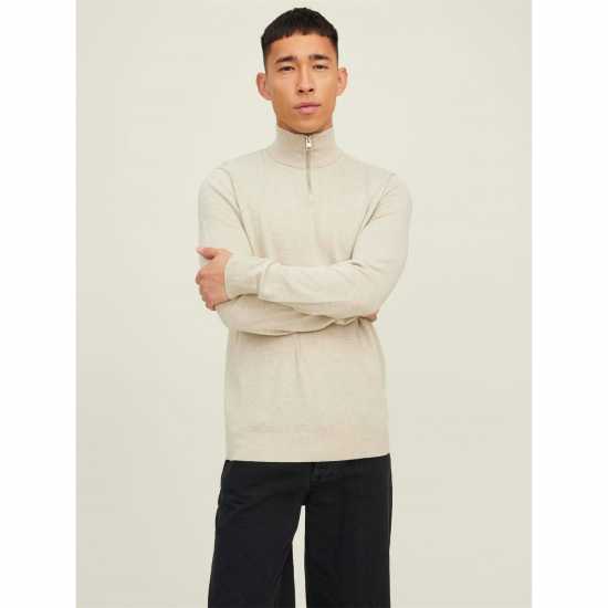 Jack And Jones Half Zip Knitted Top Mens Oatmeal Jack And Jones Half Zip Knitted Top Mens Oatmeal