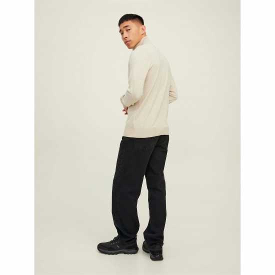 Jack And Jones Half Zip Knitted Top Mens Oatmeal Jack And Jones Half Zip Knitted Top Mens Oatmeal