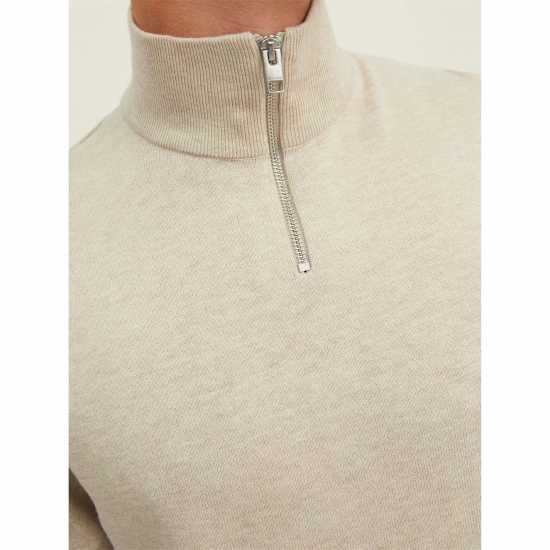 Jack And Jones Half Zip Knitted Top Mens Oatmeal Jack And Jones Half Zip Knitted Top Mens Oatmeal