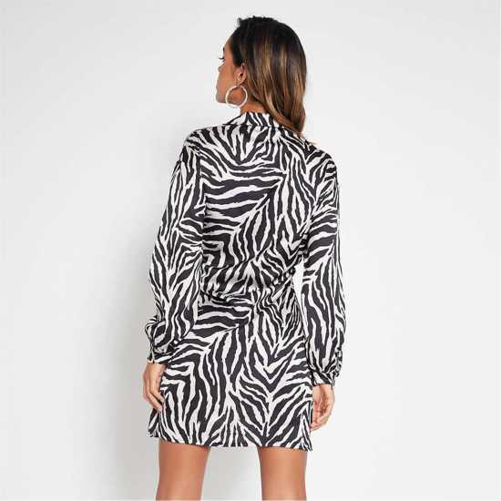I Saw It First Woven Zebra Print Ring Detail Wrap Dress Black Дамски поли и рокли