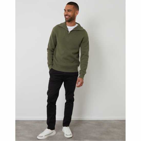 Threadbare Men's Kamrul Quarter Zip Knitted Jumper Olive Threadbare Men's Kamrul Quarter Zip Knitted Jumper Olive