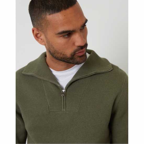 Threadbare Men's Kamrul Quarter Zip Knitted Jumper Olive Threadbare Men's Kamrul Quarter Zip Knitted Jumper Olive