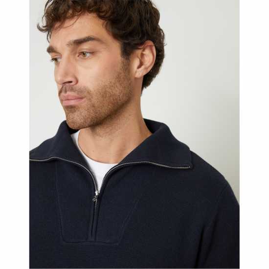Threadbare Men's Kamrul Quarter Zip Knitted Jumper Navy Threadbare Men's Kamrul Quarter Zip Knitted Jumper Navy
