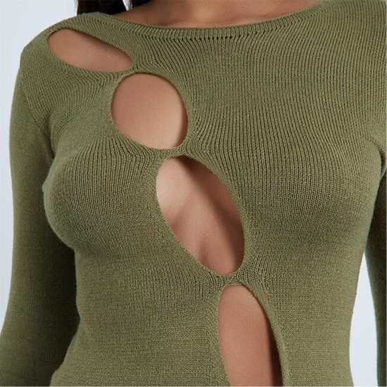 Asymmetrical Cut Out Detail Knitted Mini Dress  Дамски пуловери и жилетки