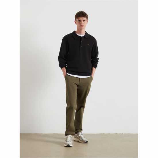 Farah Men's Matson Lambswool Knit Quarter Zip Top Black 010 