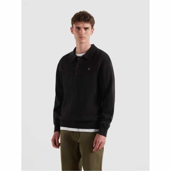 Farah Men's Matson Lambswool Knit Quarter Zip Top Black 010 
