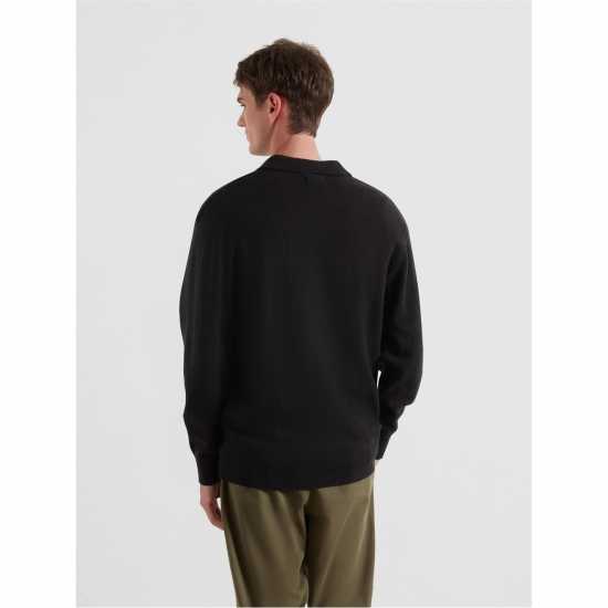 Farah Men's Matson Lambswool Knit Quarter Zip Top Black 010 