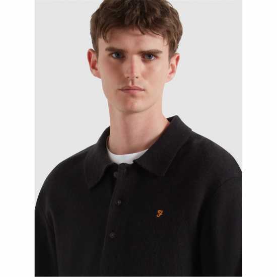Farah Men's Matson Lambswool Knit Quarter Zip Top Black 010 