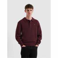 Farah Men's Matson Lambswool Knit Quarter Zip Top Bordeaux 507 