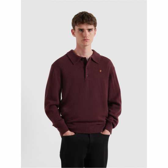 Farah Men's Matson Lambswool Knit Quarter Zip Top Bordeaux 507 