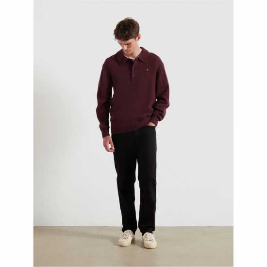 Farah Men's Matson Lambswool Knit Quarter Zip Top Bordeaux 507 