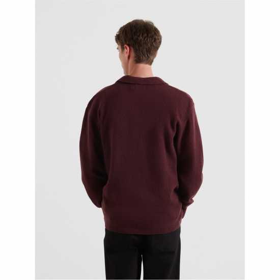 Farah Men's Matson Lambswool Knit Quarter Zip Top Bordeaux 507 